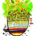 A World of Color: Exploring a Whimsical Acrylic Cityscape with Nature