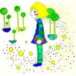 Lost in Dots and Dreams: A Whimsical Acrylic Portrait with Floating Gardens