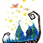 Enchanted Woods: An Acrylic Journey Through a Swirling Forest of Blue and Gold