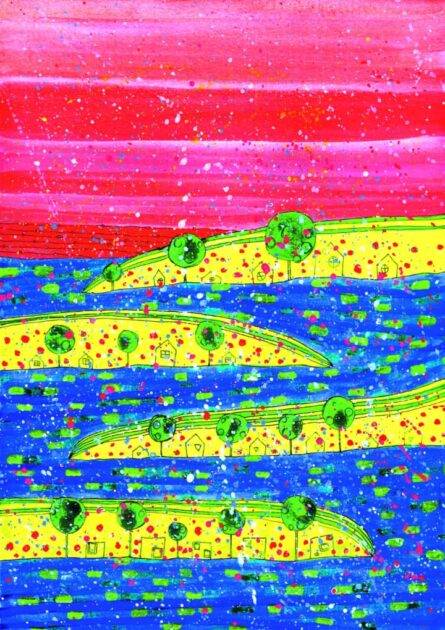 Island Rhythms: An Explosion of Color in a Playful Acrylic Seascape