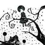 Shadow and Swirl: A Whimsical Monochrome World in Acrylic Painting