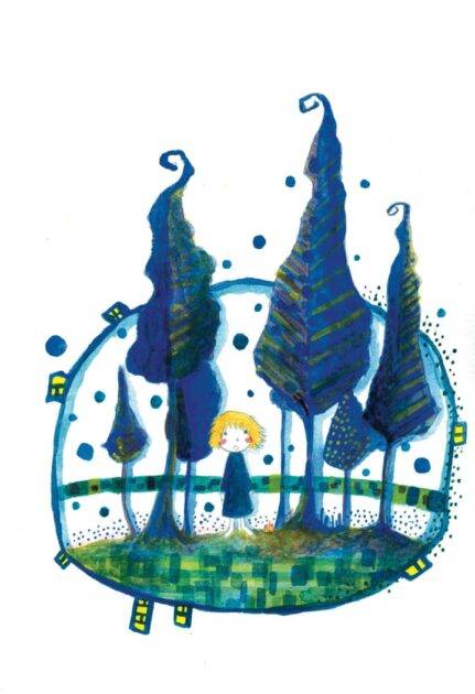 The Whispering Woods Within: An Acrylic Painting’s Enchanted Blue Sphere